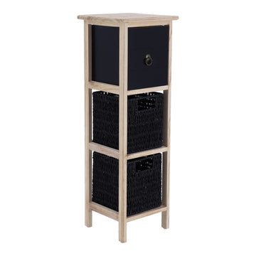 Paulownia/MDF Furniture with 1 Drawer, Black Knob and 2 Paper Baskets - Black/Natural