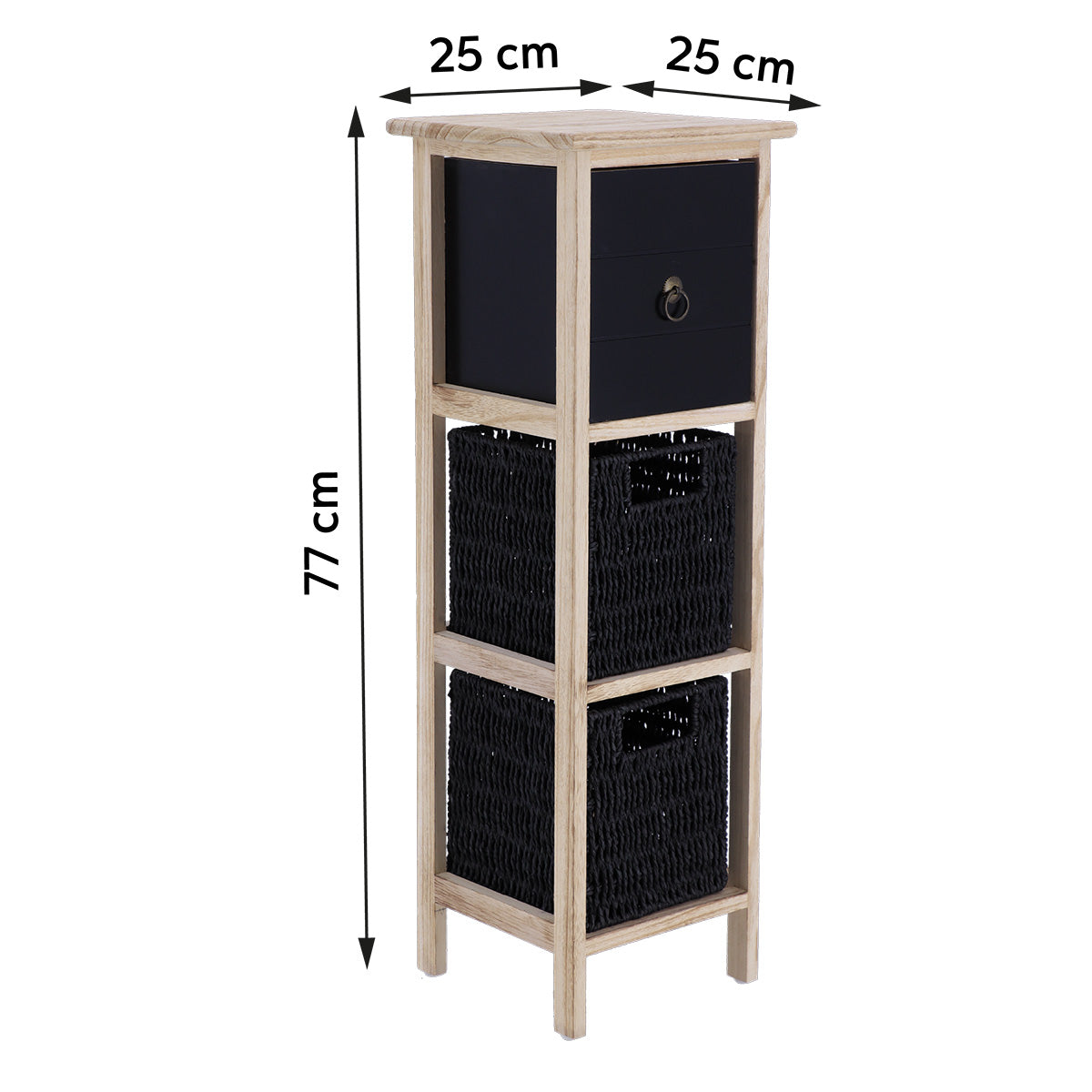Paulownia/MDF Furniture with 1 Drawer, Black Knob and 2 Paper Baskets - Black/Natural