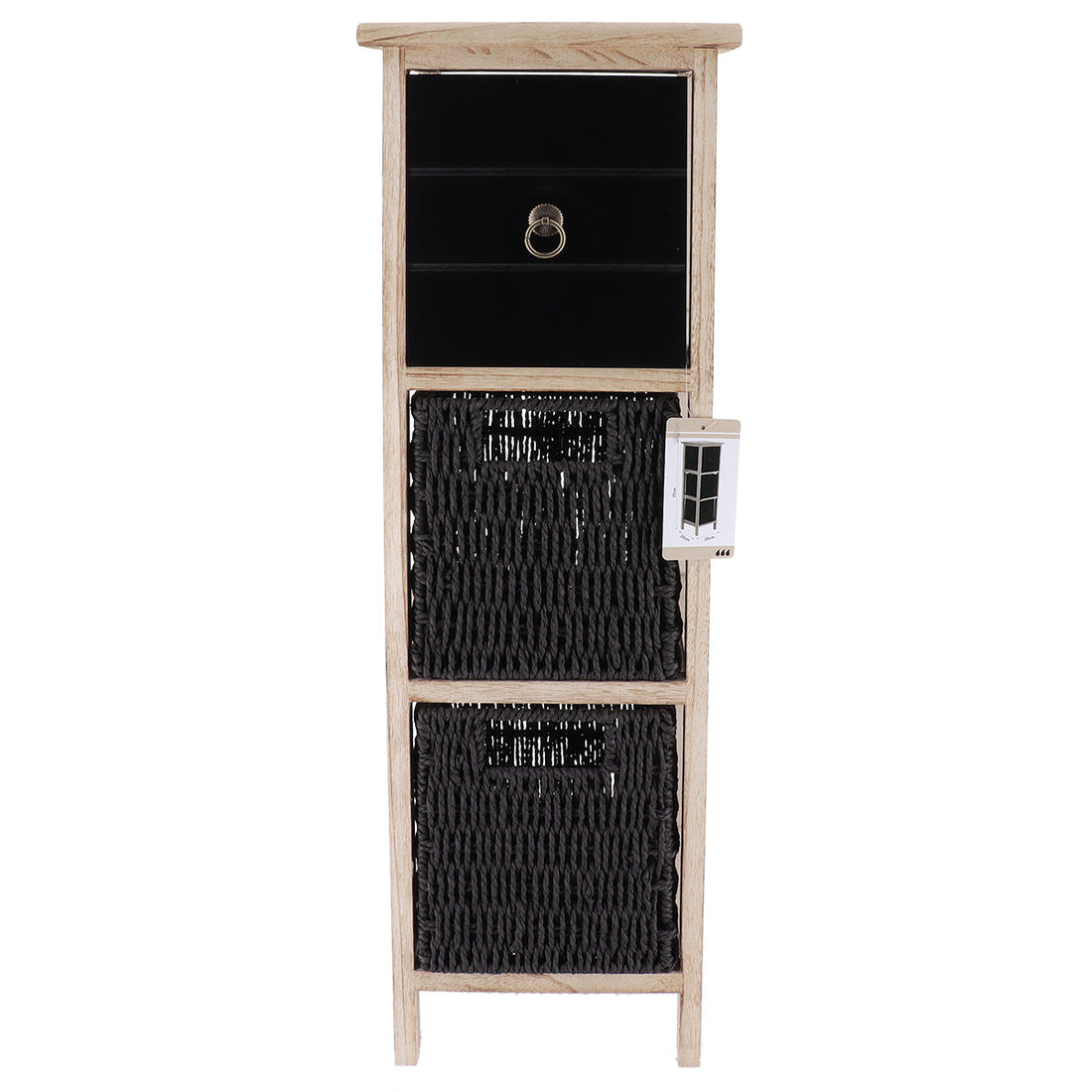 Paulownia/MDF Furniture with 1 Drawer, Black Knob and 2 Paper Baskets - Black/Natural