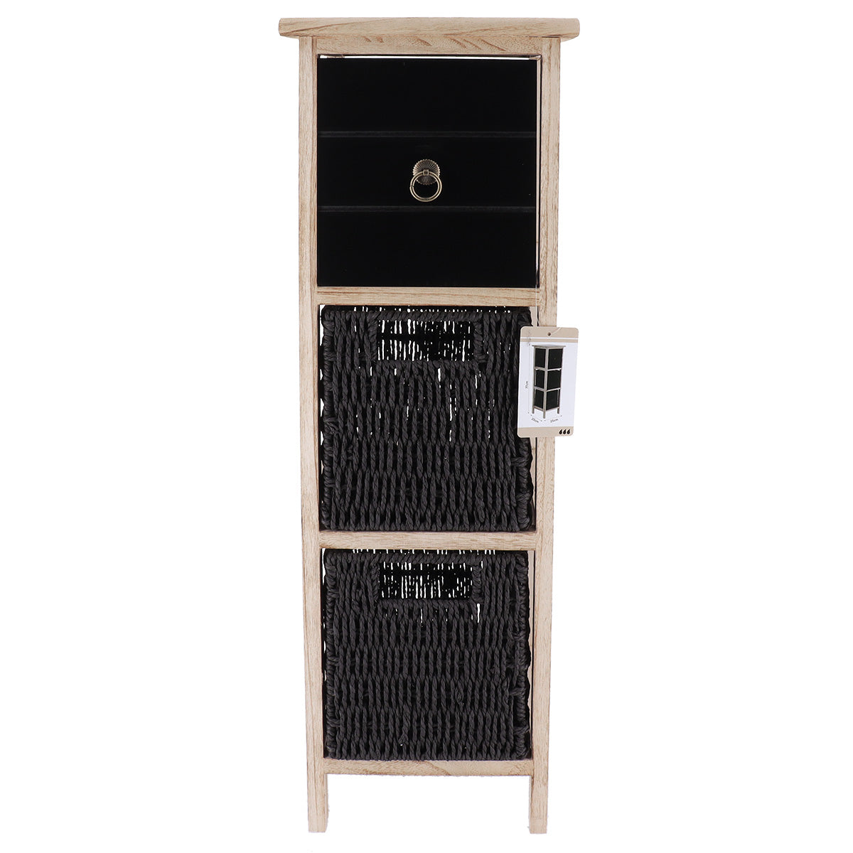Paulownia/MDF Furniture with 1 Drawer, Black Knob and 2 Paper Baskets - Black/Natural