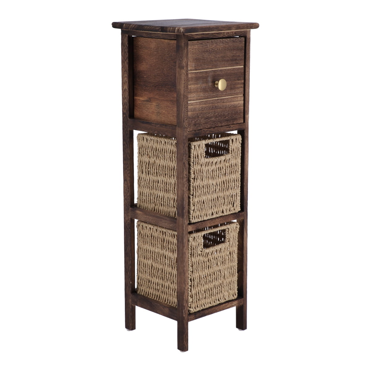 Paulownia and MDF Furniture with 1 Drawer and 2 Paper Baskets – Brown/Natural
