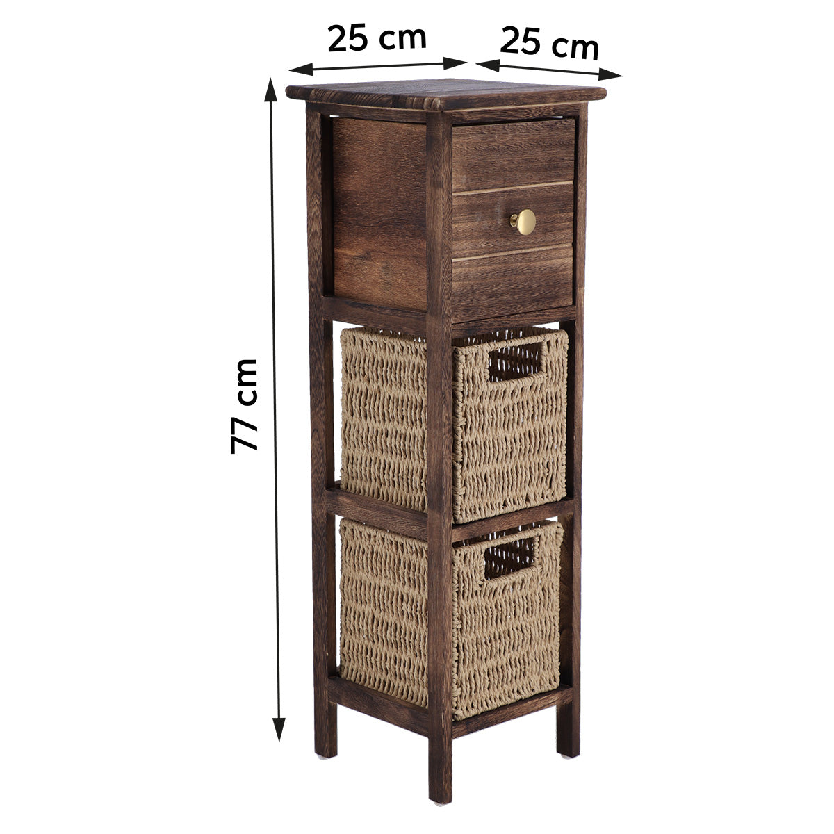 Paulownia and MDF Furniture with 1 Drawer and 2 Paper Baskets – Brown/Natural