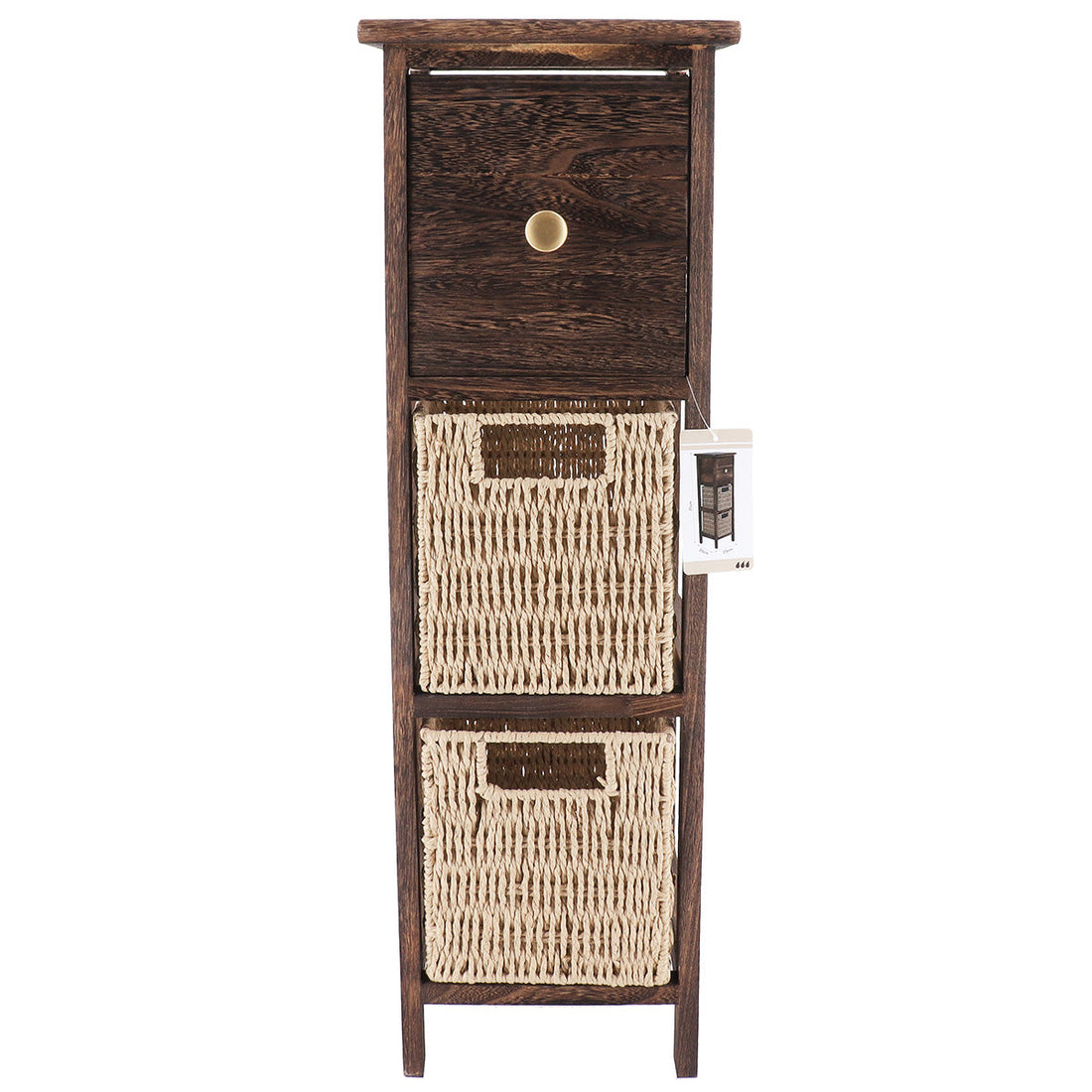 Paulownia and MDF Furniture with 1 Drawer and 2 Paper Baskets – Brown/Natural