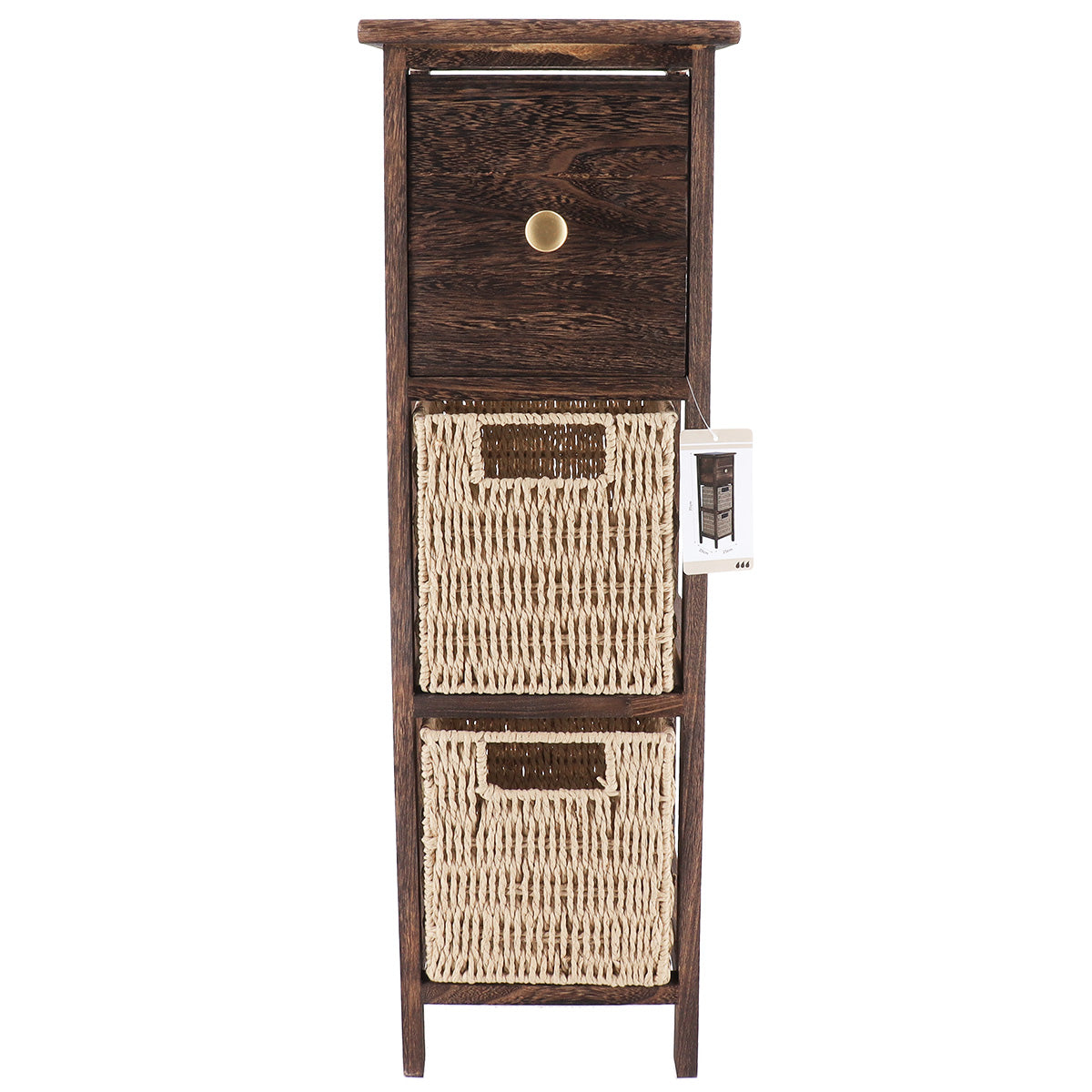 Paulownia and MDF Furniture with 1 Drawer and 2 Paper Baskets – Brown/Natural