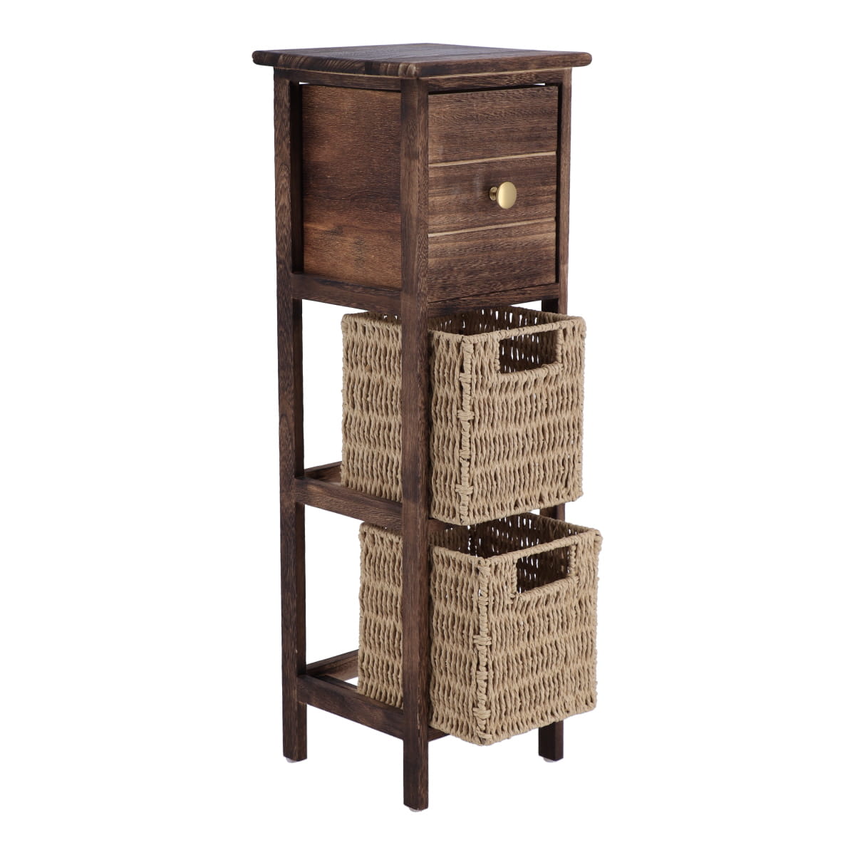 Paulownia and MDF Furniture with 1 Drawer and 2 Paper Baskets – Brown/Natural