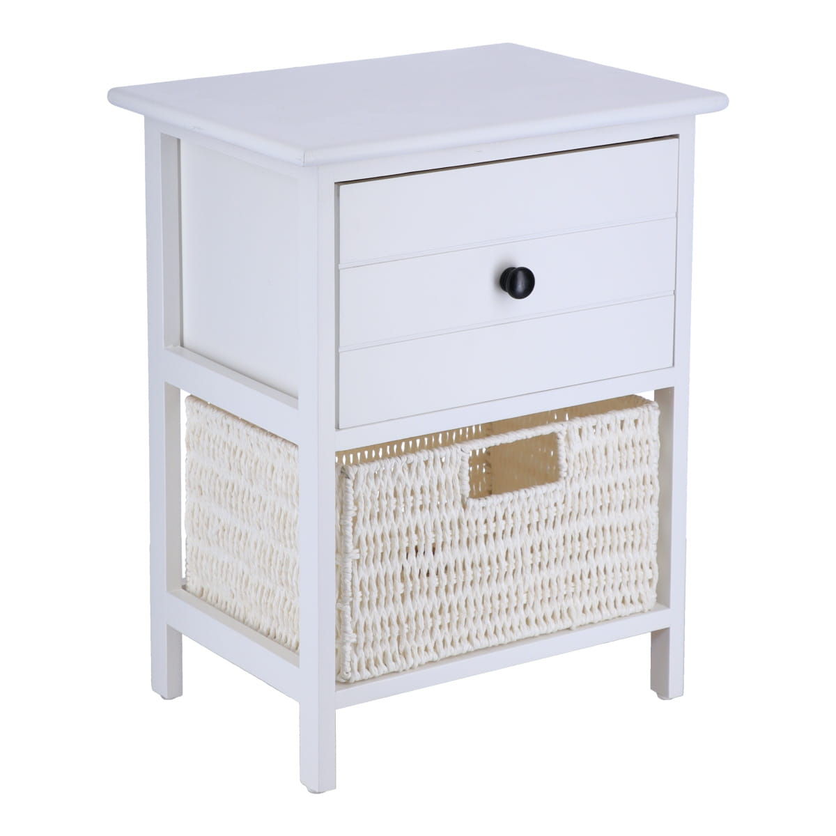 Small Paulownia/MDF Furniture with 1 Drawer, Black Knob and 1 Paper Basket - White