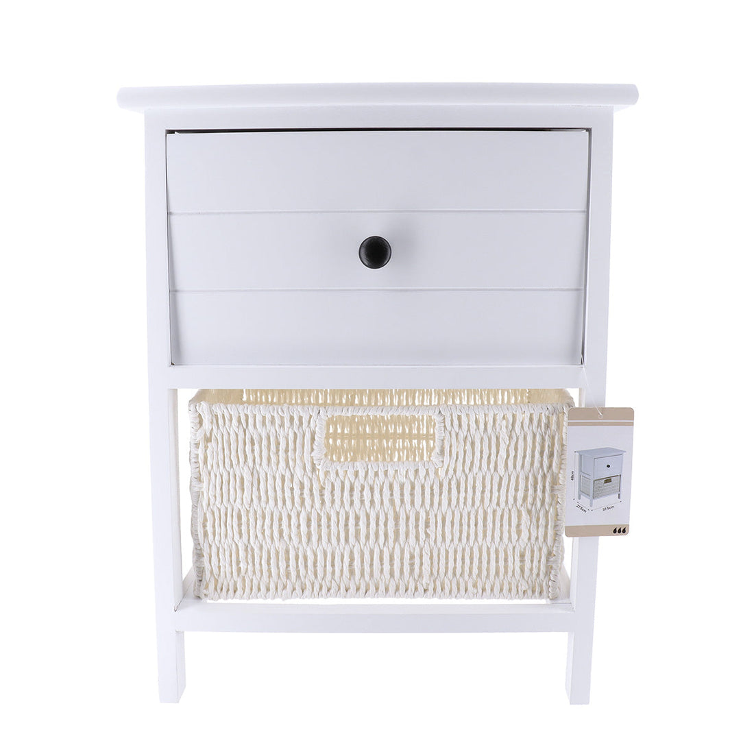 Small Paulownia/MDF Furniture with 1 Drawer, Black Knob and 1 Paper Basket - White