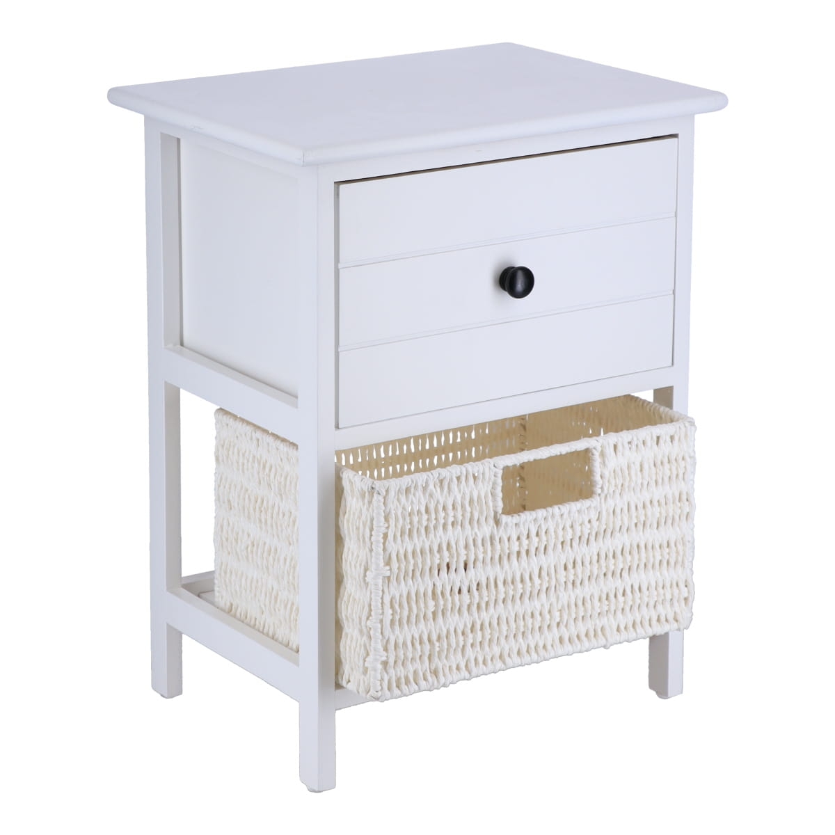 Small Paulownia/MDF Furniture with 1 Drawer, Black Knob and 1 Paper Basket - White