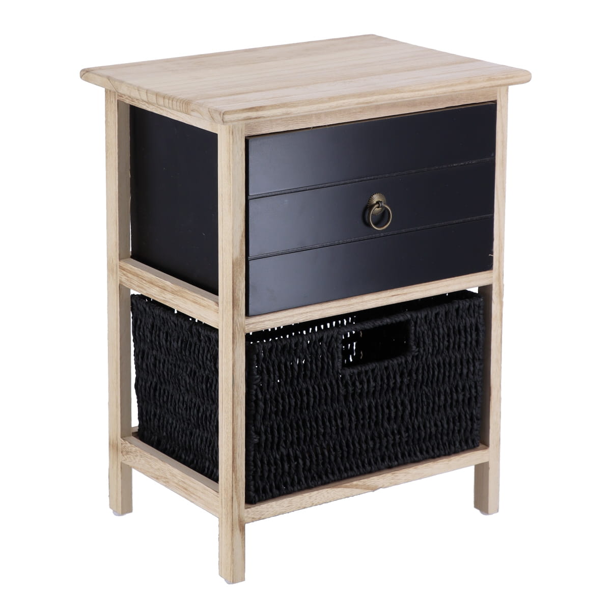 Small Paulownia/MDF Furniture with 1 Drawer, Black Knob and 1 Paper Basket - Black