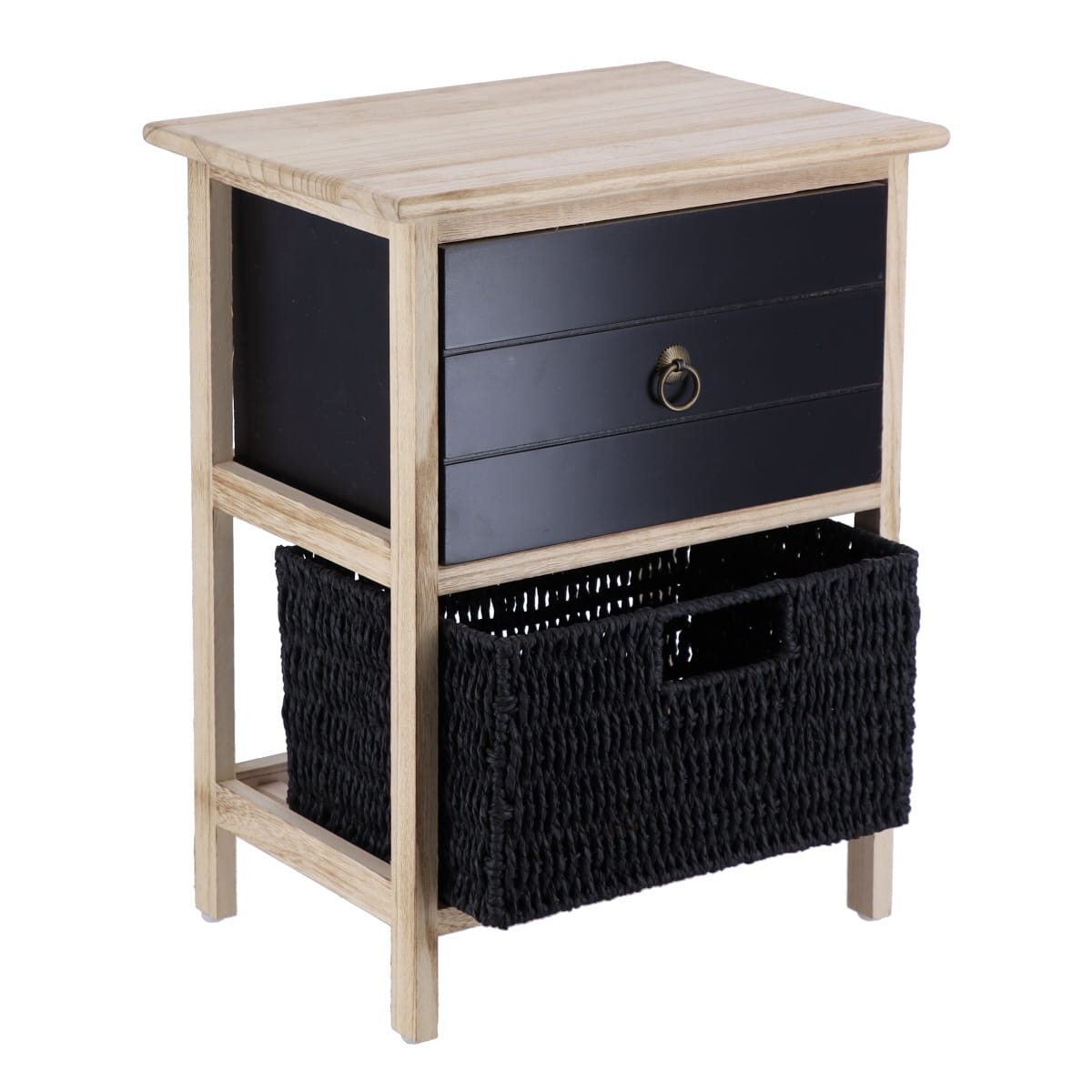 Small Paulownia/MDF Furniture with 1 Drawer, Black Knob and 1 Paper Basket - Black