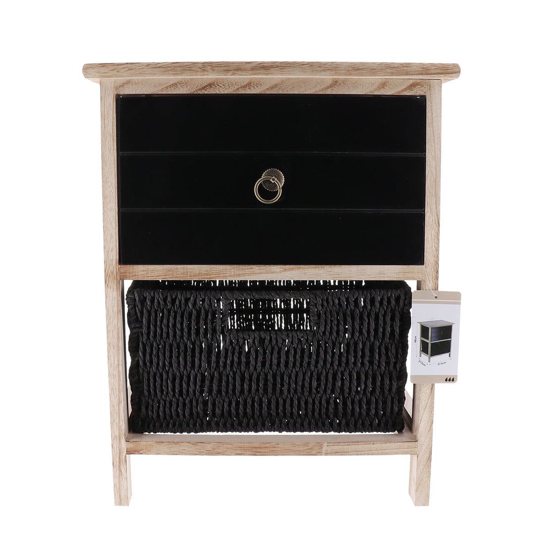 Small Paulownia/MDF Furniture with 1 Drawer, Black Knob and 1 Paper Basket - Black