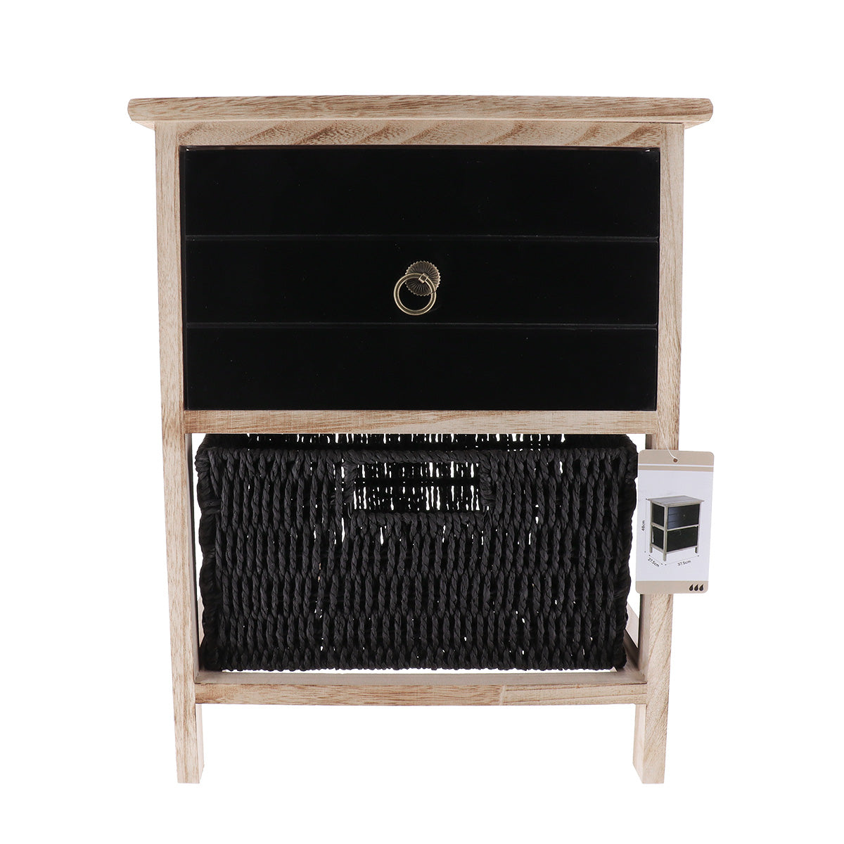 Small Paulownia/MDF Furniture with 1 Drawer, Black Knob and 1 Paper Basket - Black