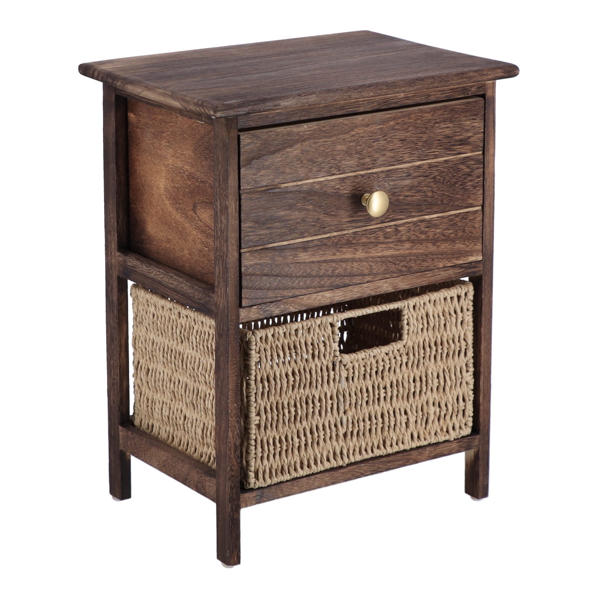 Small Furniture Made of Paulownia and MDF with 1 Drawer and 1 Paper Basket – Brown/Natural