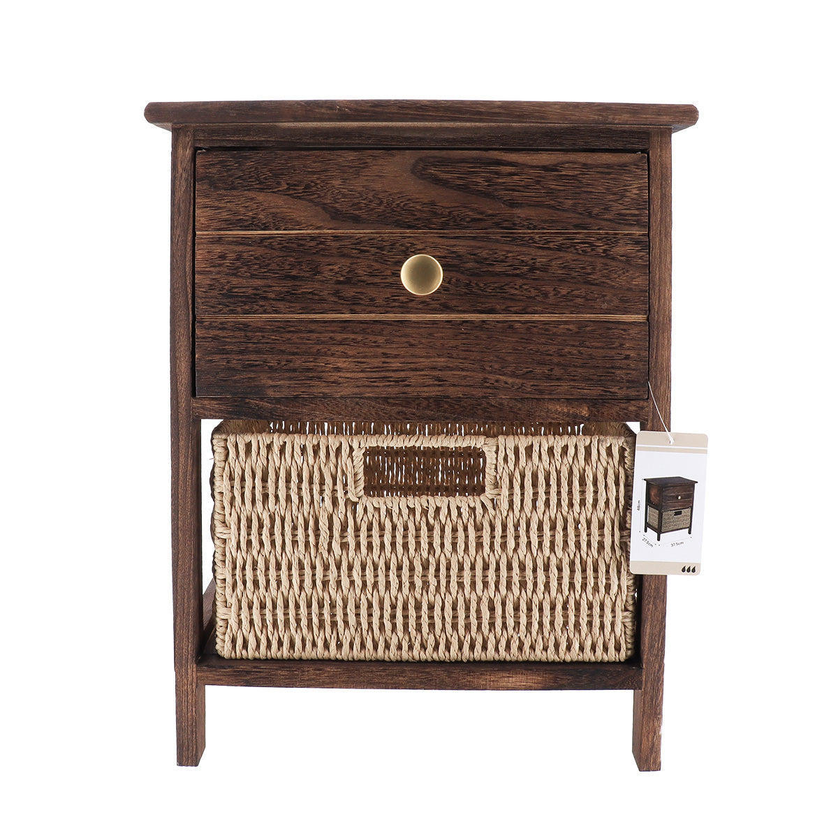 Small Furniture Made of Paulownia and MDF with 1 Drawer and 1 Paper Basket – Brown/Natural