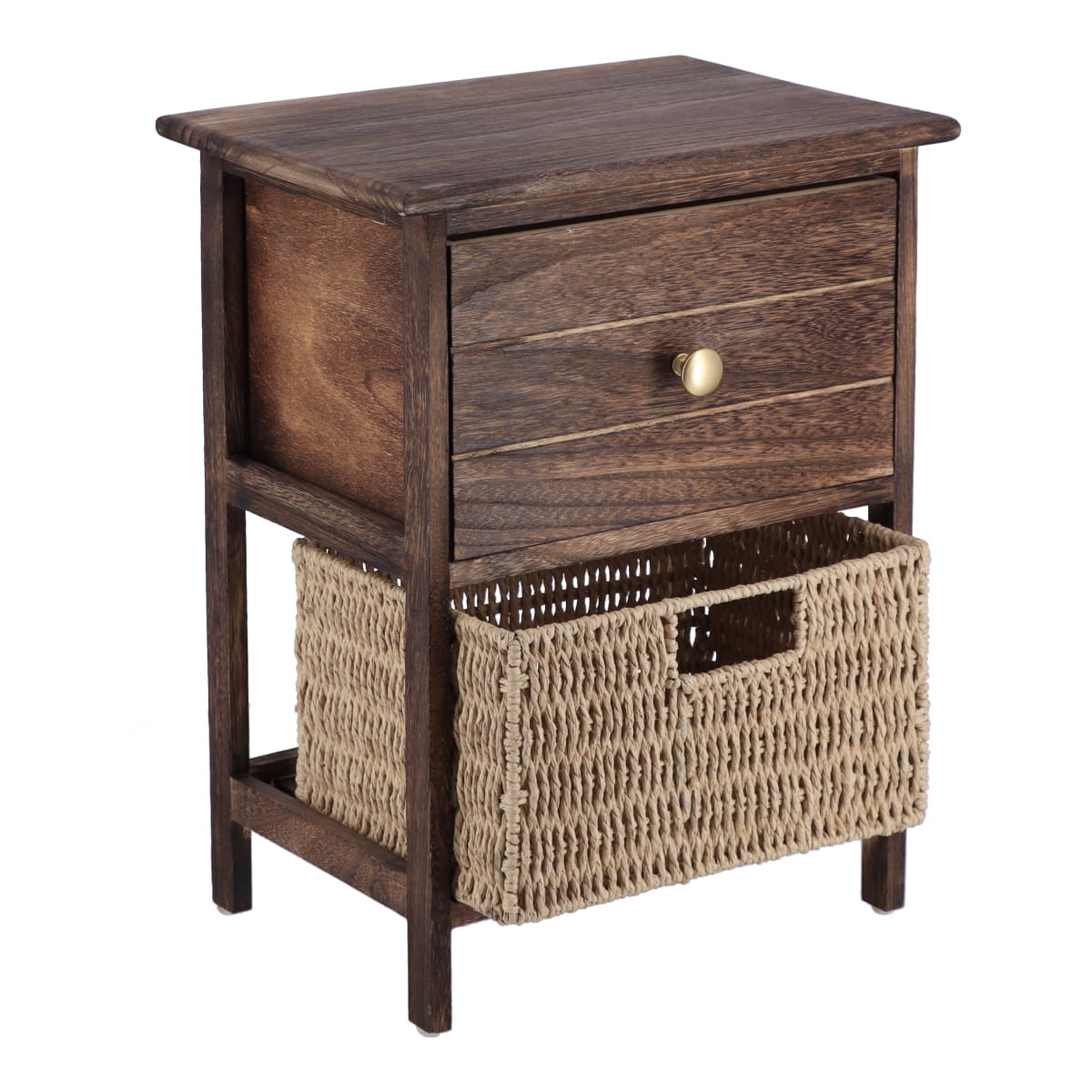 Small Furniture Made of Paulownia and MDF with 1 Drawer and 1 Paper Basket – Brown/Natural