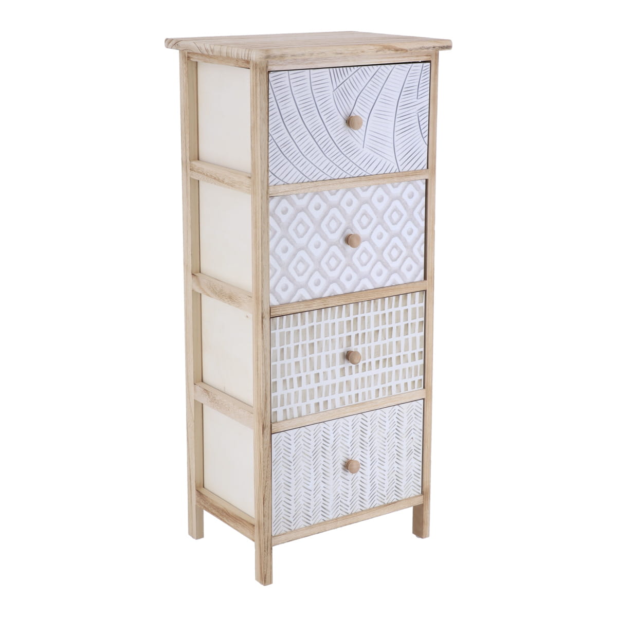Paulownia Furniture with 4 Printed Drawers and Wooden Knobs - Natural