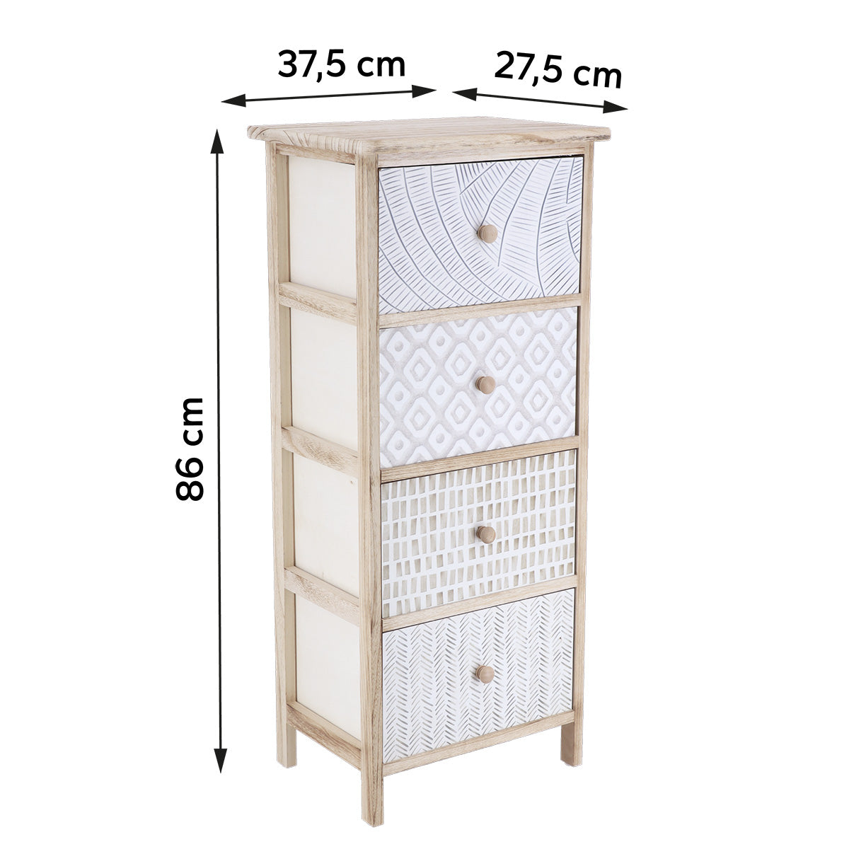 Paulownia Furniture with 4 Printed Drawers and Wooden Knobs - Natural
