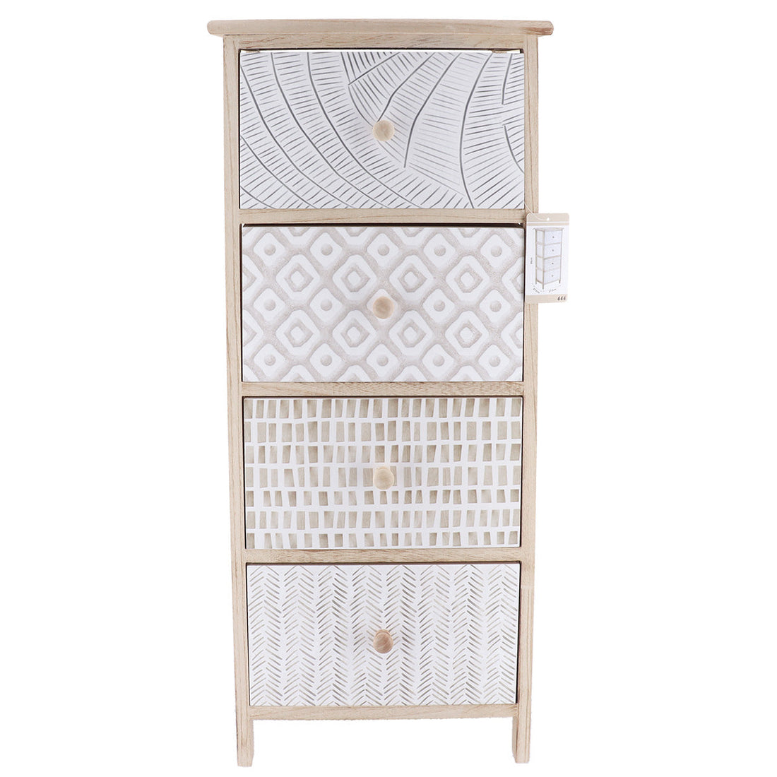 Paulownia Furniture with 4 Printed Drawers and Wooden Knobs - Natural