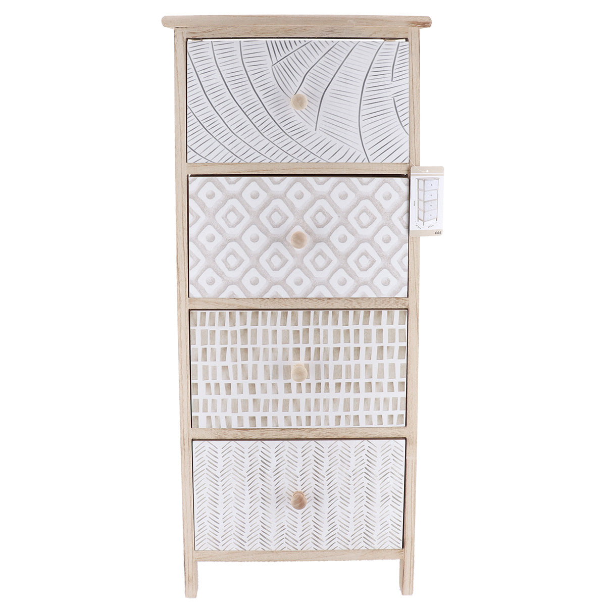 Paulownia Furniture with 4 Printed Drawers and Wooden Knobs - Natural