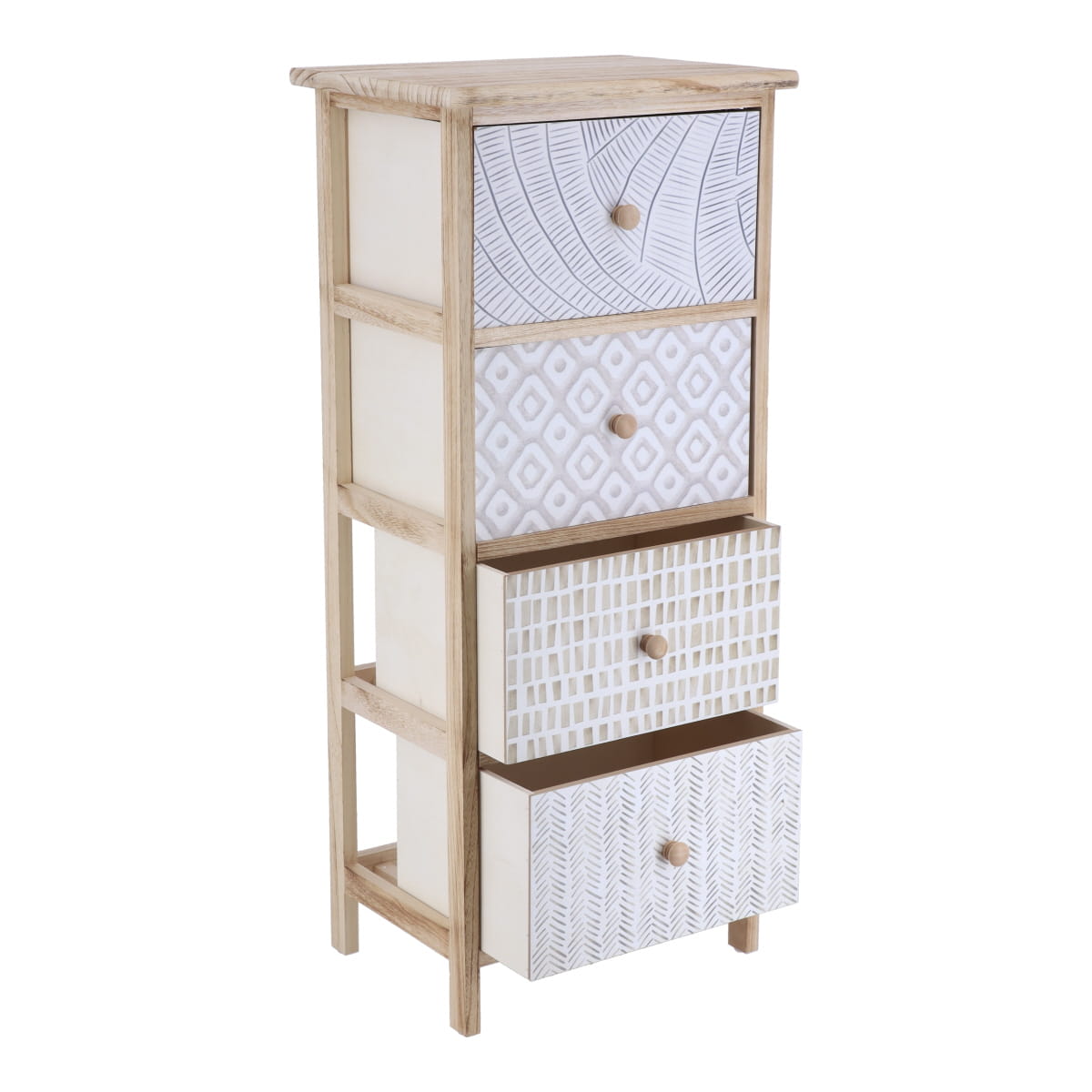 Paulownia Furniture with 4 Printed Drawers and Wooden Knobs - Natural