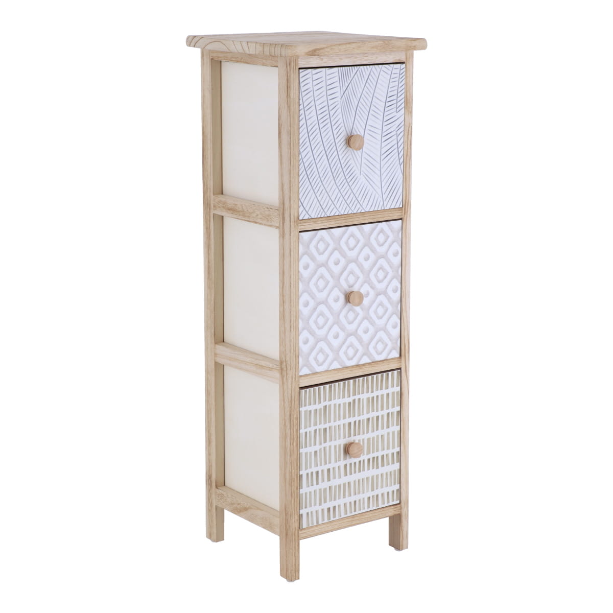 Paulownia Furniture with 3 Printed Drawers and Wooden Knobs - Natural