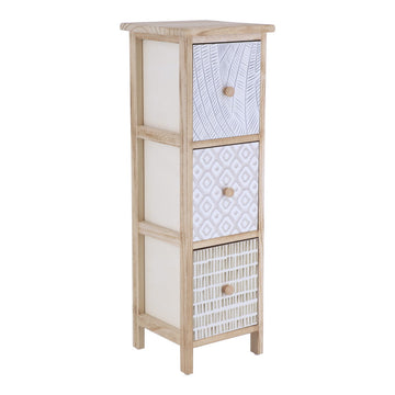 Paulownia Furniture with 3 Printed Drawers and Wooden Knobs - Natural