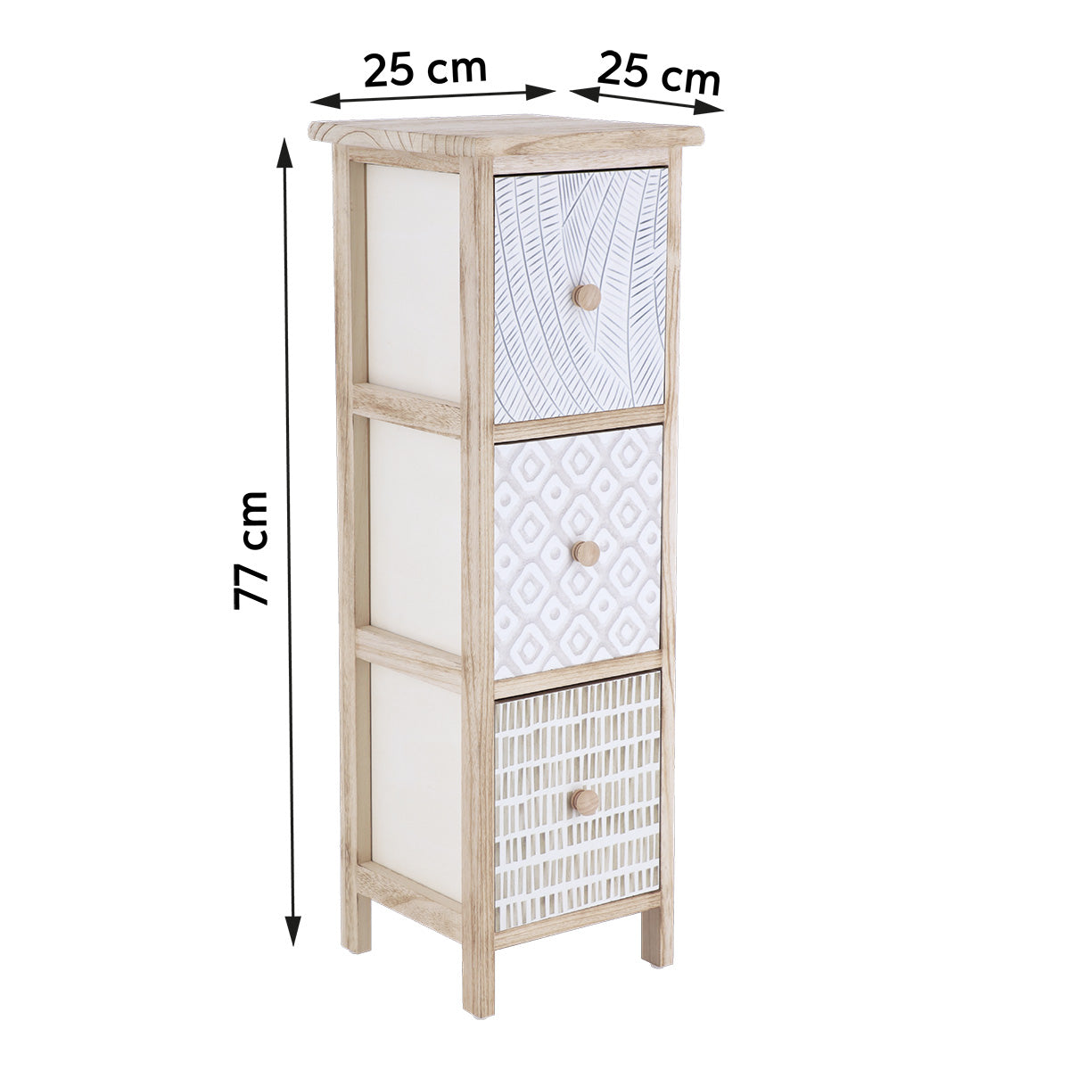 Paulownia Furniture with 3 Printed Drawers and Wooden Knobs - Natural