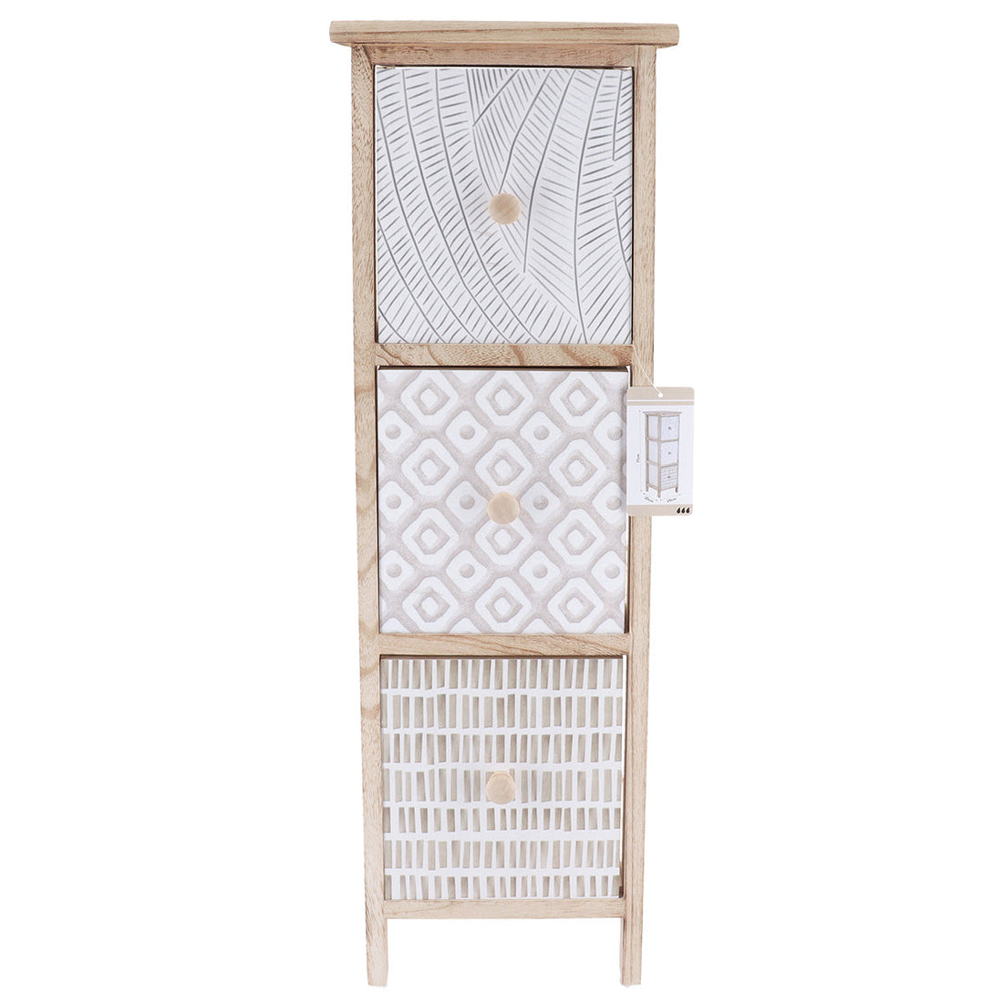 Paulownia Furniture with 3 Printed Drawers and Wooden Knobs - Natural