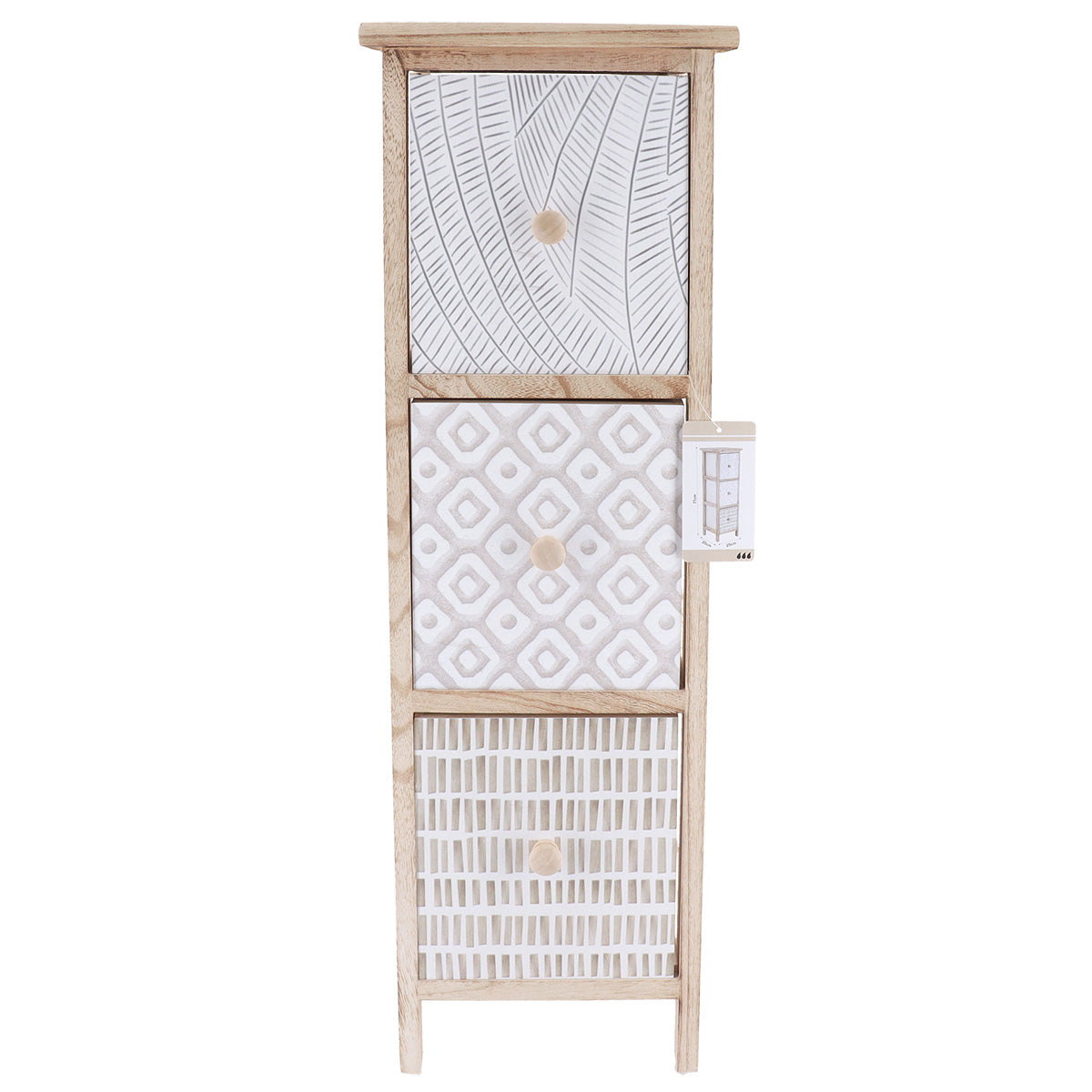 Paulownia Furniture with 3 Printed Drawers and Wooden Knobs - Natural