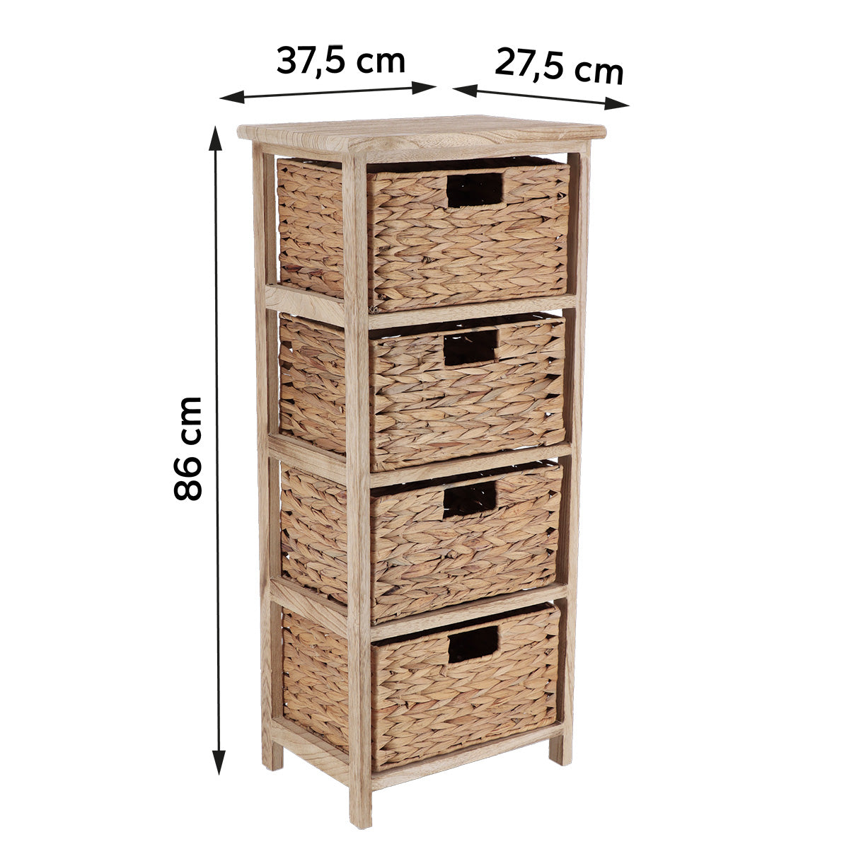 Paulownia Furniture with 4 Water Hyacinth Baskets - Natural