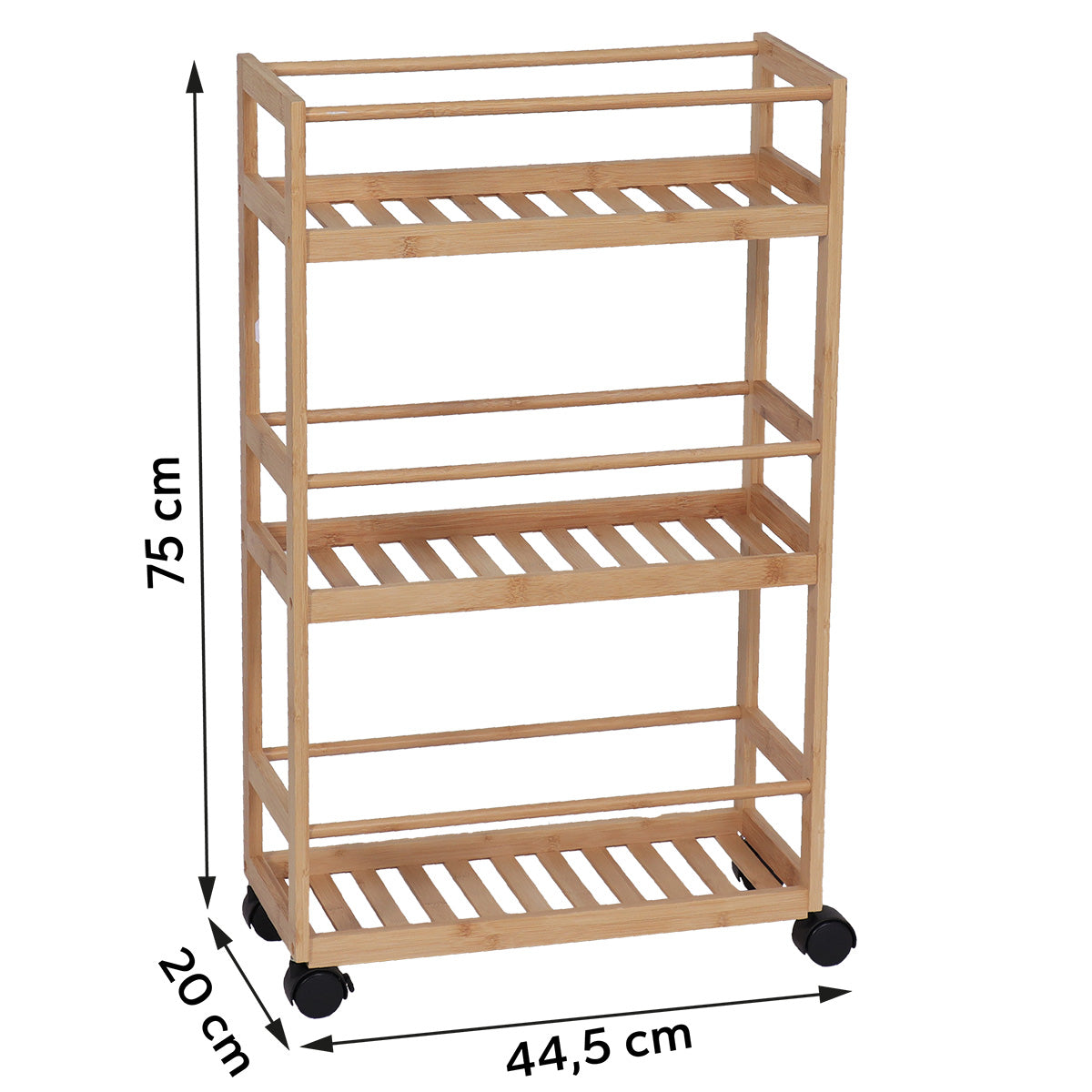 Bamboo sideboard on wheels with 3 shelves - Bamboo 