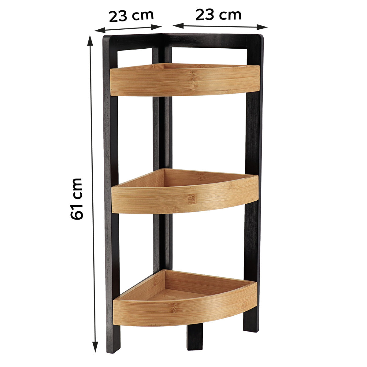 MDF corner cabinet with 3 bamboo shelves - Black/Bamboo