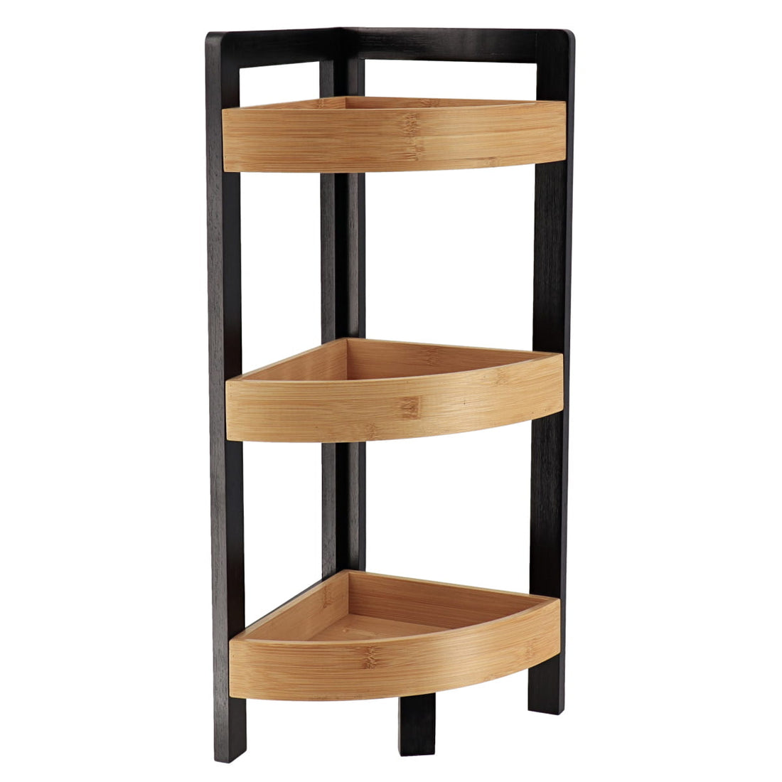 MDF corner cabinet with 3 bamboo shelves - Black/Bamboo