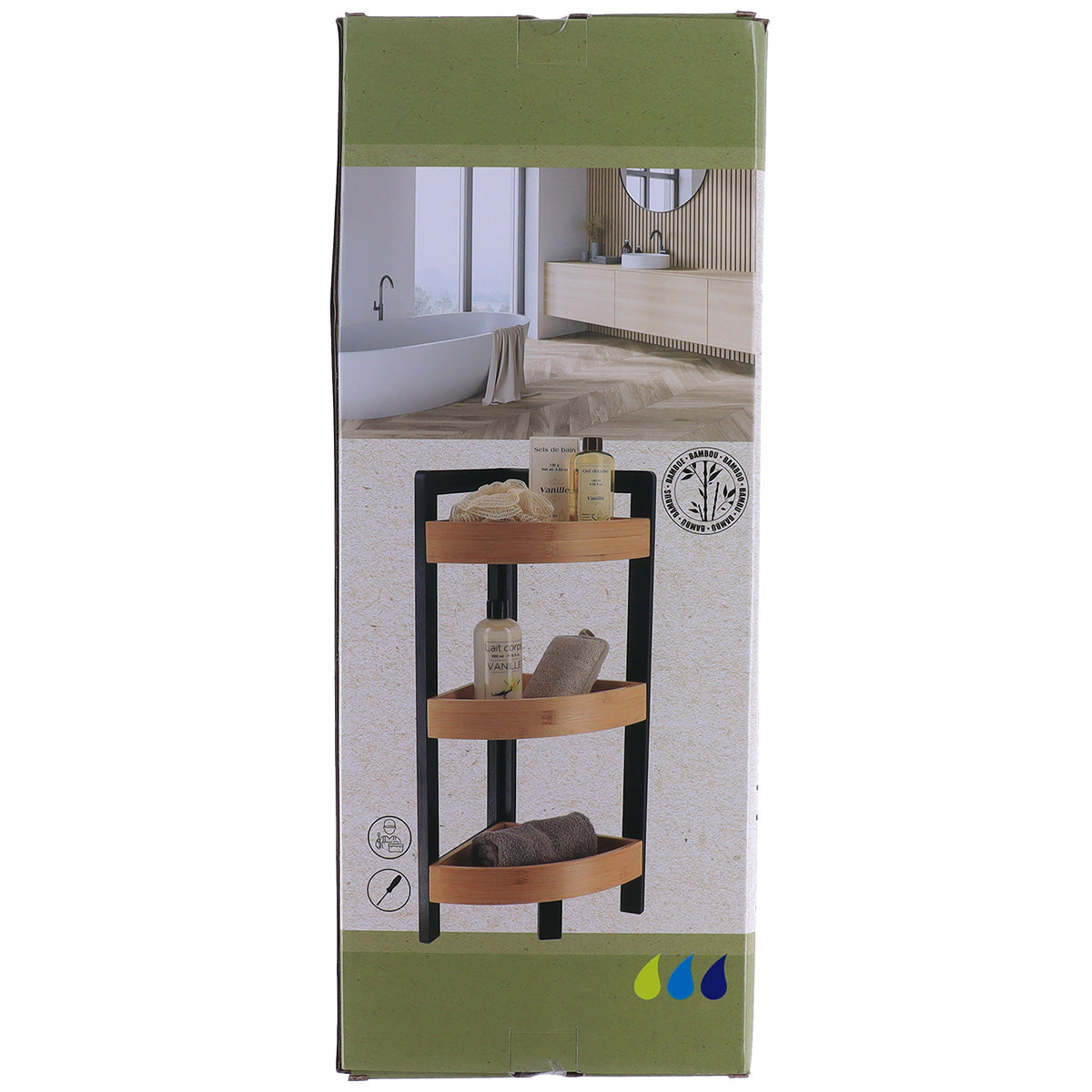 MDF corner cabinet with 3 bamboo shelves - Black/Bamboo