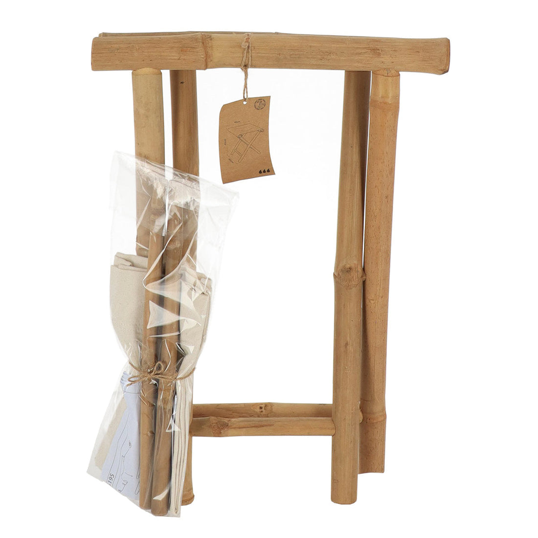 Folding stool with bamboo legs and fabric seat - Bamboo/White 