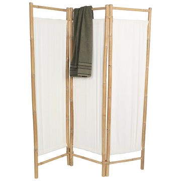 Bamboo Folding Curtain with 3 Fabric Panels - Bamboo/White 