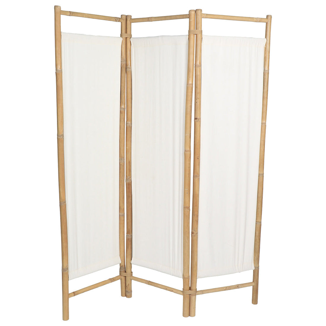Bamboo Folding Curtain with 3 Fabric Panels - Bamboo/White 