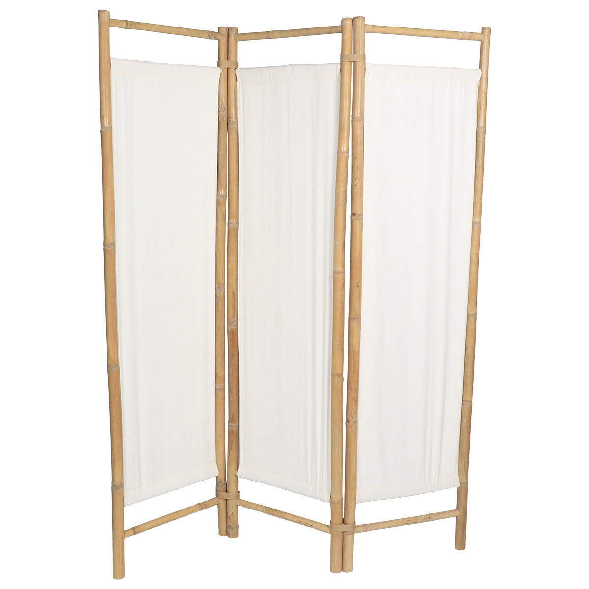 Bamboo Folding Curtain with 3 Fabric Panels - Bamboo/White 