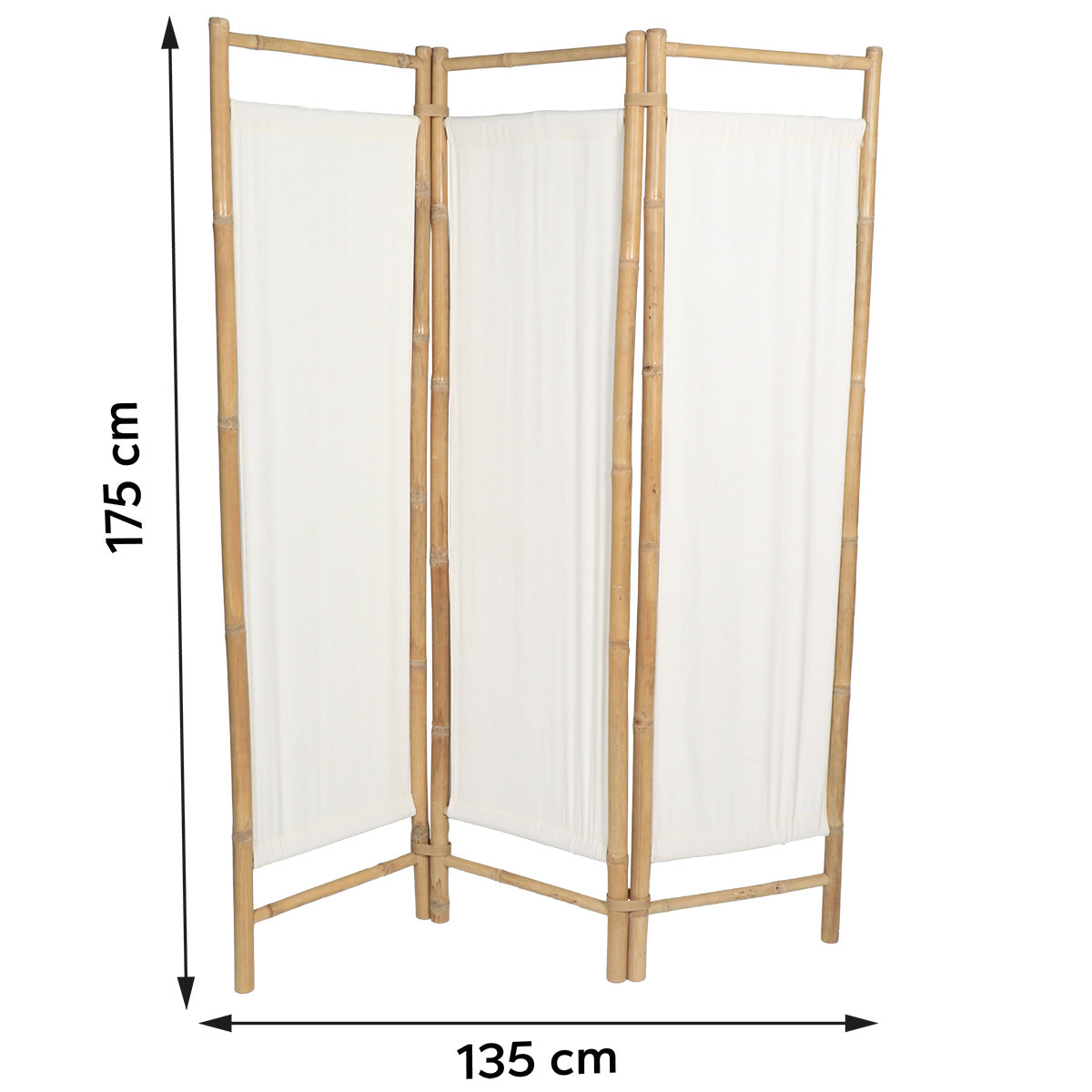 Bamboo Folding Curtain with 3 Fabric Panels - Bamboo/White 