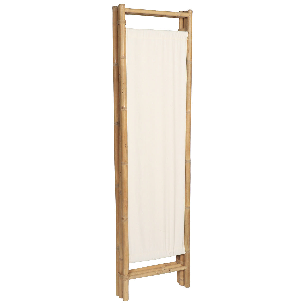 Bamboo Folding Curtain with 3 Fabric Panels - Bamboo/White 