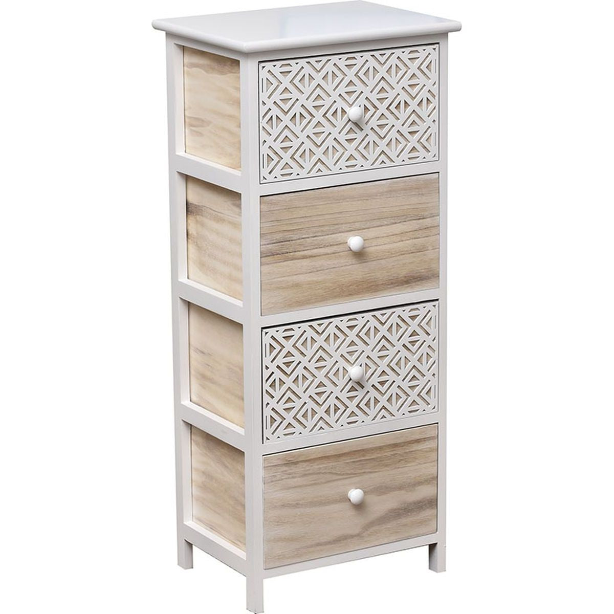 Paulownia Furniture - 4 Drawers with Metal Handles - White/Grey