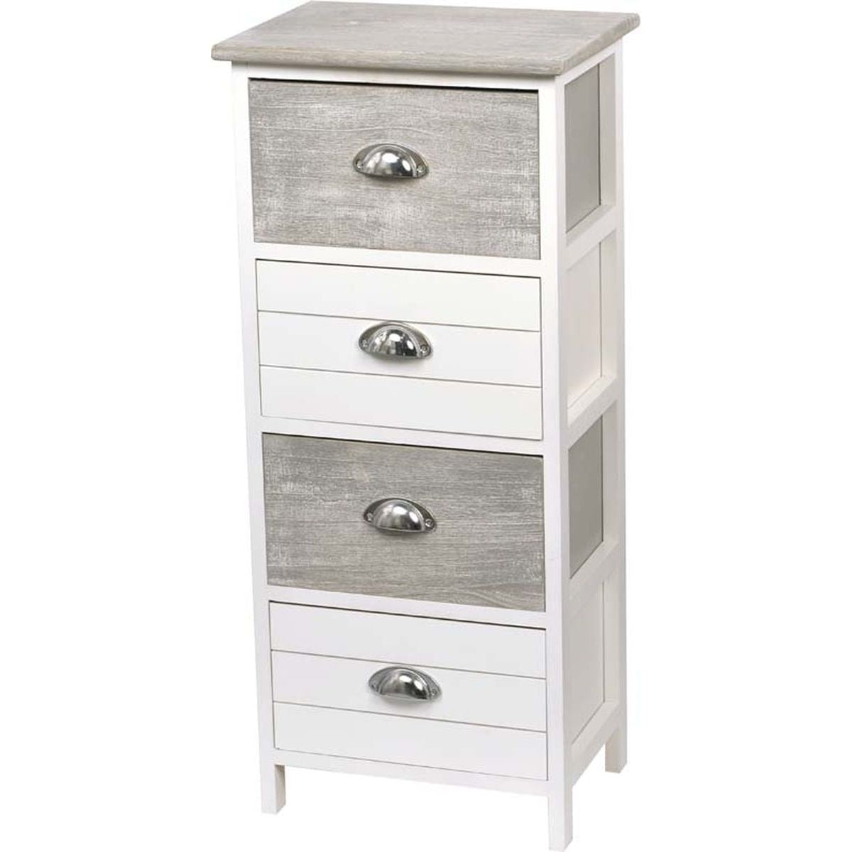 Paulownia furniture 4 drawers, metal handles - Bicolor White/Grey