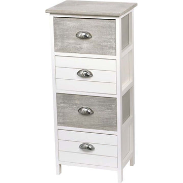 Paulownia furniture 4 drawers, metal handles - Bicolor White/Grey