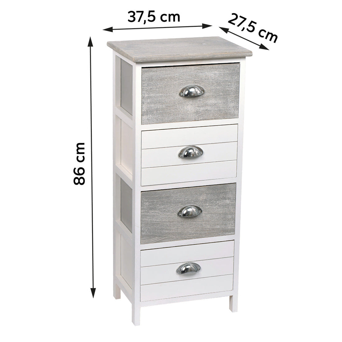 Paulownia furniture 4 drawers, metal handles - Bicolor White/Grey
