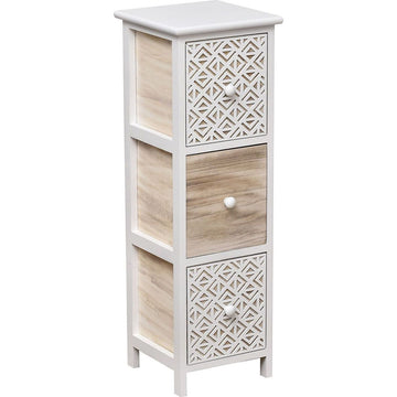 Paulownia Furniture with 3 Engraved Drawers and Wooden Handles – White/Natural