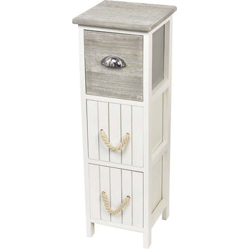 Paulownia Furniture with 3 Drawers and Wooden Handles - White/Grey