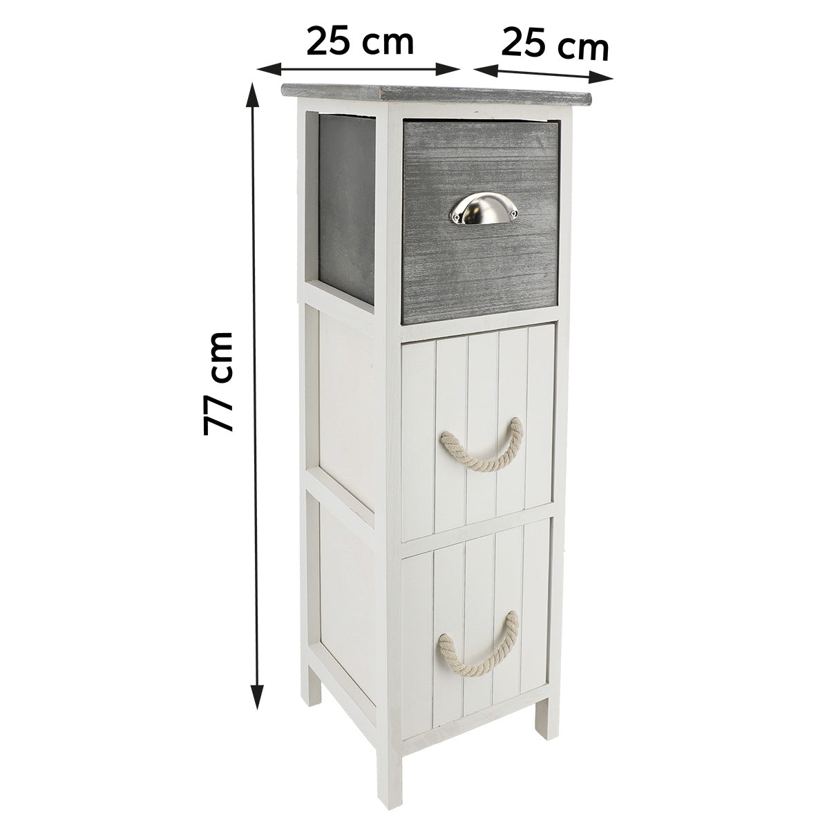 Paulownia Furniture with 3 Drawers and Wooden Handles - White/Grey