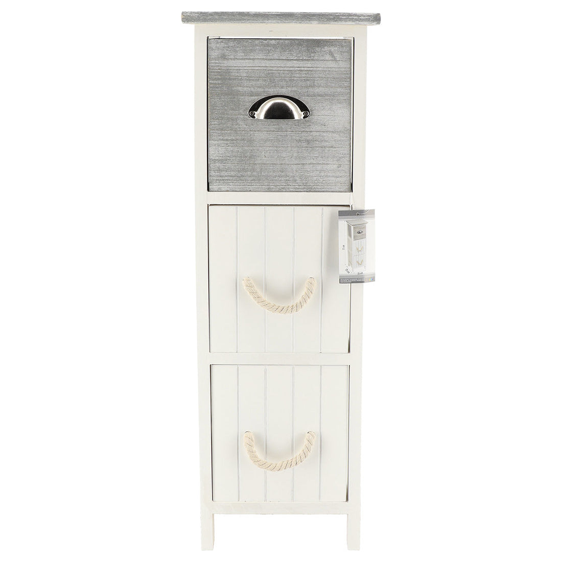 Paulownia Furniture with 3 Drawers and Wooden Handles - White/Grey