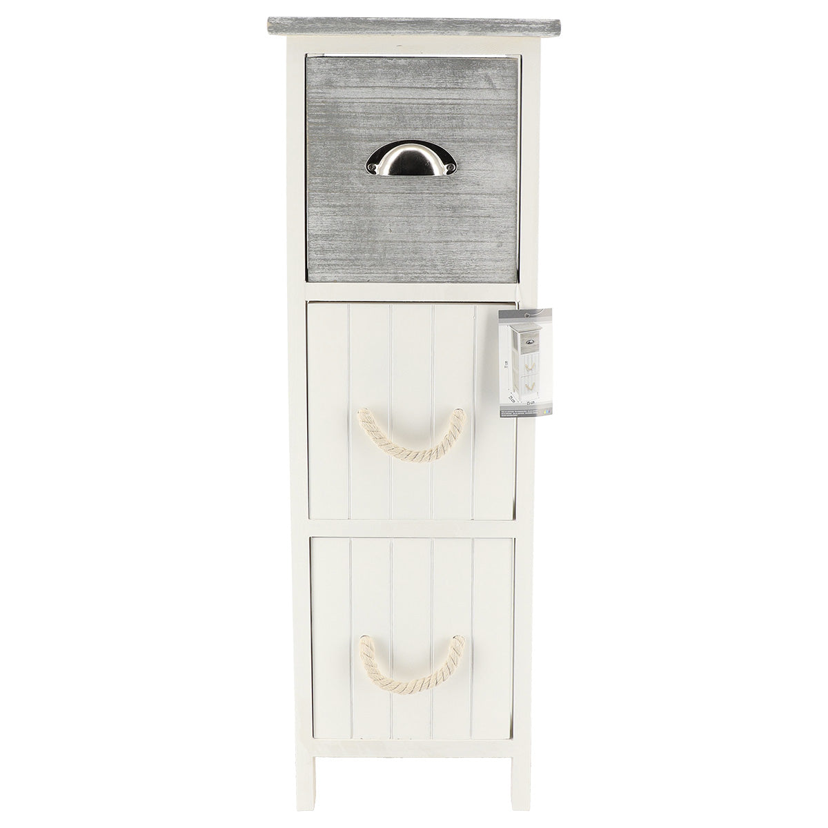 Paulownia Furniture with 3 Drawers and Wooden Handles - White/Grey
