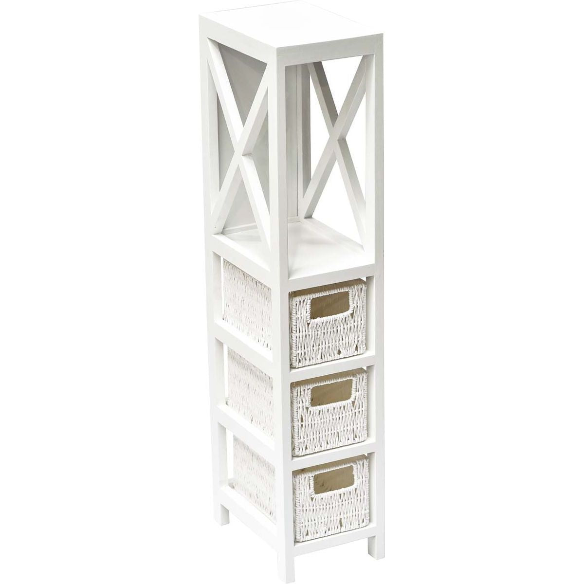White MDF Furniture with 1 Shelf + 3 Woven Paper Baskets - White